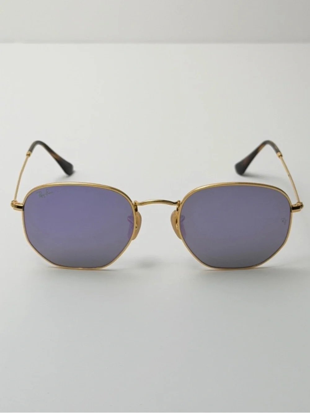 Ray-Ban Gold Frame Sunglasses with Purple Lenses